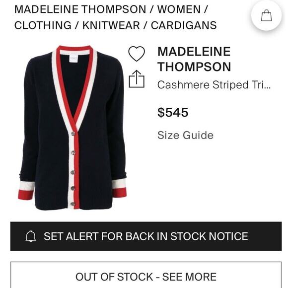 Madeline Thompson Cashmere Hip Cardigan Sweater Red White Stripe Preppy $545 Top - Picture 4 of 4